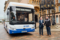 Councillor Paul Cassidy & Alex Hornby (McGill's) mark Free Bus Friday